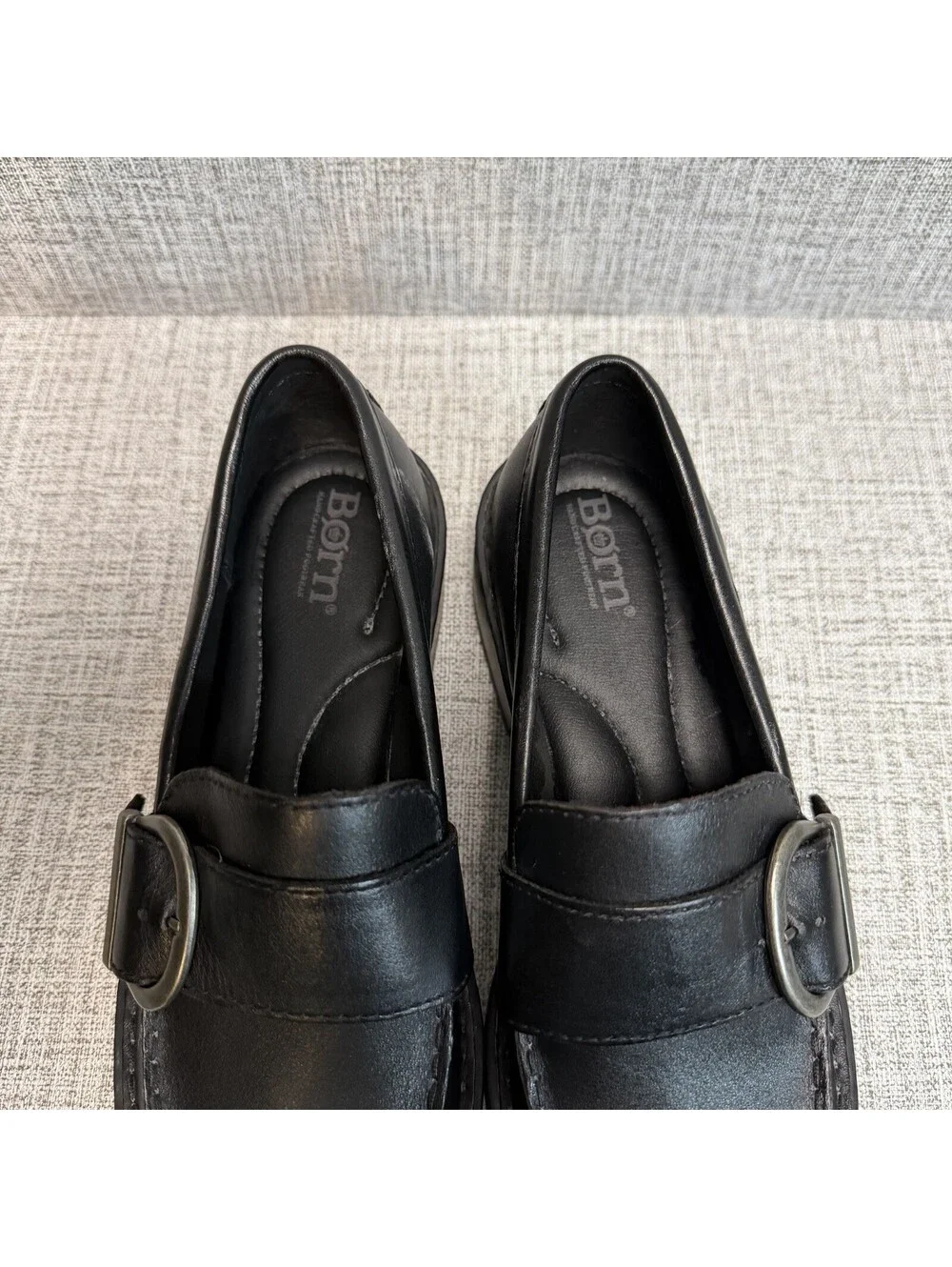 Born Shoes Women’s Size 6.5 M Loafers Black Leather Contessa Slip On Lug Sole